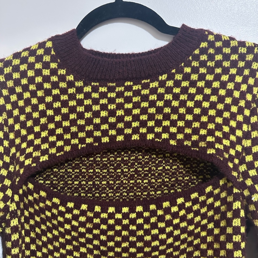 Maroon and Yellow Checkered Sweater - Picture 2 of 5